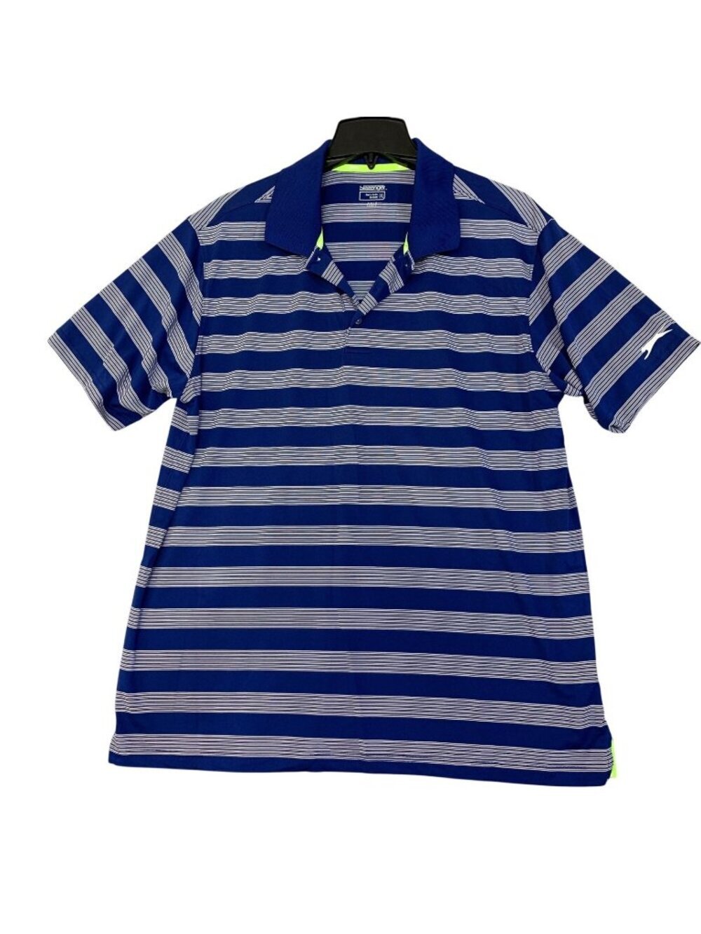 Slazenger Men's XL Blue White Striped Golf Polo Shirt Short Sleeves P0986